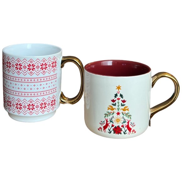 NWT PAIR Complementary Ceramic Holiday Mugs Christmas Winter Scandinavian Hygge - Picture 1 of 16